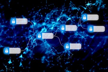A glowing abstract digital lock and binary code