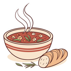 Bowl of steaming soup with bread, a cozy meal