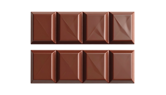 Two stacked milk chocolate bars, each divided into four segments, isolated against a stark black background