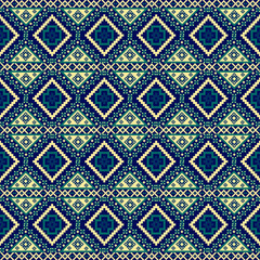 Geometric Ethnic pattern, Native American tribal fabric, tile, carpet, vector, illustration design, on a navy blue Tone