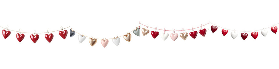 Festive Heart Garland Banner on White Background