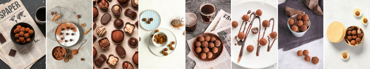 Collage of tasty chocolate candies