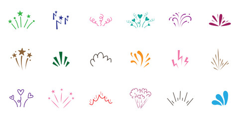 line sparkle vector set, comic style decorative lines, burst effects, and dynamic radial patterns. Hand drawn pop surprise line frame for title headline illustration. Doodle vector illustration. 