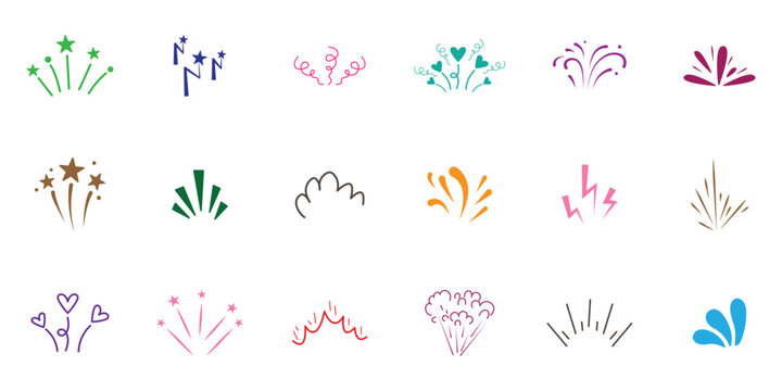 line sparkle vector set, comic style decorative lines, burst effects, and dynamic radial patterns. Hand drawn pop surprise line frame for title headline illustration. Doodle vector illustration. 