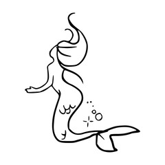 black line art of mythological siren/sea woman