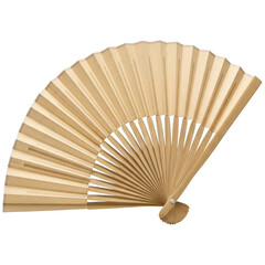 Elegant wooden folding hand fan open, showcasing natural light wood texture and design