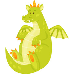Green Dragon Sitting Happily Cartoon Style Illustration Transparent Background