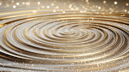 Naklejka premium Soft golden light particles create mesmerizing spiral wave effect, evoking sense of tranquility