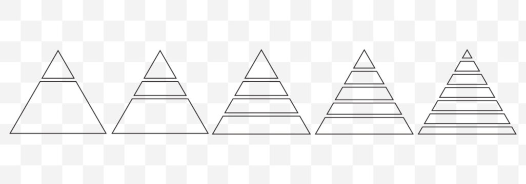 Levels of triangular pyramid. Triangle pyramid chart. Maslow layer diagram. Development level infographic. Business graph. Tree set of pyramid infographic icon.