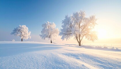 Obraz premium Snowy Pine Forest Landscape with Soft Sunlight and Winter Serenity