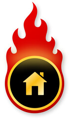 Shiny Gold Home Location Pin Icon on Fire for Black Friday Store Locator