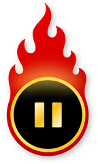 Shiny Gold Pause Button Icon with Flames for Black Friday Media Player