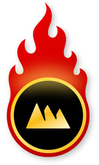 Shiny Gold Mountain Icon on Fire for Black Friday Adventure Travel Deals