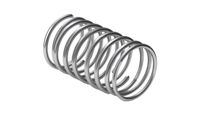 Helical metal spring with coiling loops reflecting light, isolated on black