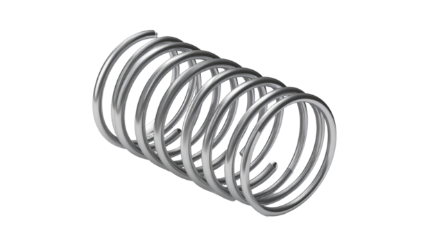 Helical metal spring with coiling loops reflecting light, isolated on black