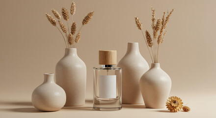 Beige perfume and vases