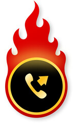 Shiny Gold Contact Icon with Flames for Black Friday Customer Support