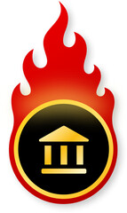 Shiny Gold Bank Icon with Flames for Black Friday Finance and Payment Deals