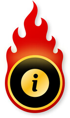 Shiny Gold Information Icon with Flames for Black Friday Sale Details