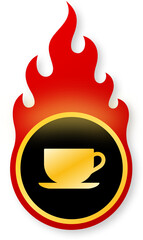 Shiny Gold Beverage Icon with Flames for Black Friday Hot Drink Deals