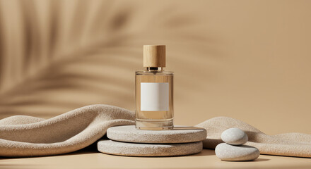 Beige perfume bottle display