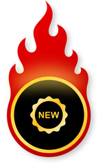 Shiny Gold New Badge Icon on Fire for Black Friday New Arrivals Sale