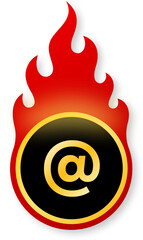 Shiny Gold At Sign Icon with Flames for Black Friday Social Media Promotion