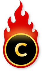 Shiny Gold Letter C Icon on Fire for Cyber Monday and Coupon Deals