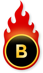 Shiny Gold Letter B Icon with Flames for Black Friday Sale Promotion
