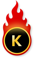 Shiny Gold Letter K Icon on Fire for Black Friday Keep Shopping Promotion