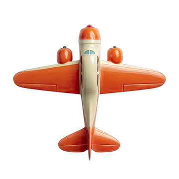 Retro orange and cream airplane, top view