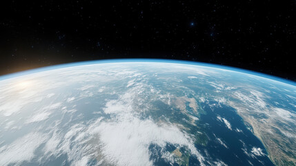 Obraz premium Earth curvature seen from space, showcasing serene clouds and distant stars