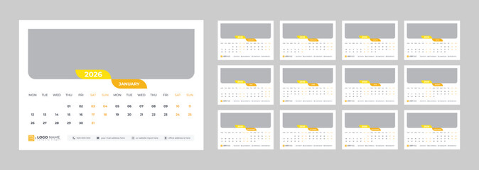 Calendar 2026, desk calendar 2026, office calendar design