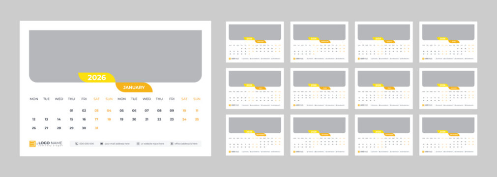 Calendar 2026, desk calendar 2026, office calendar design
