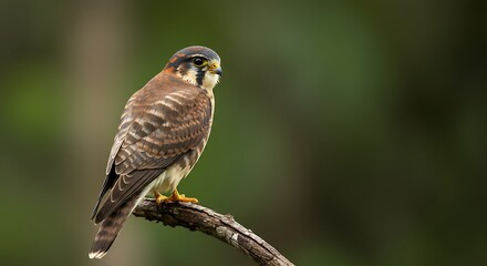 American Kestrel Perched on a Branch in a Forest.