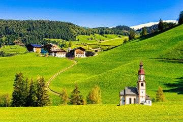 ヨーロッパの美しい田園風景とヨーロッパ風教会合成