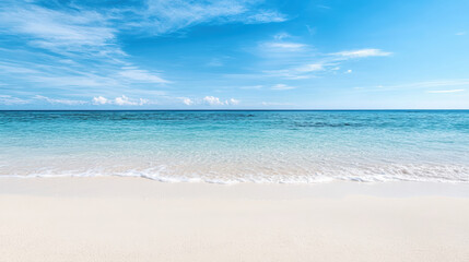 Fototapeta premium Serene turquoise sea meets clear blue sky, creating tranquil beach scene