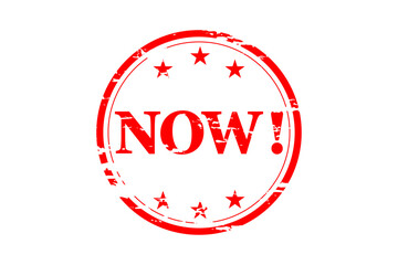 NOW! - NOW! text written on Red Rubber Stamp 
