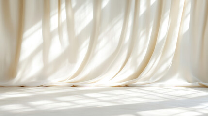 Obraz premium Soft white curtains draping elegantly, illuminated by gentle light, create serene atmosphere