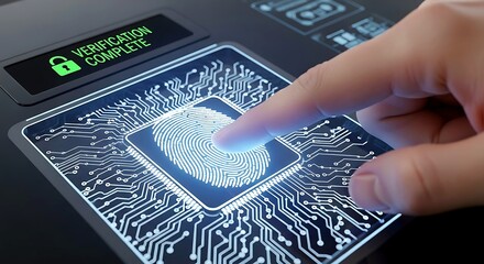 Fingerprint scanning technology for biometric authentication and secure access on a futuristic digital interface