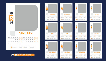 Calendar 2026, Wall calendar 2026, office calendar design