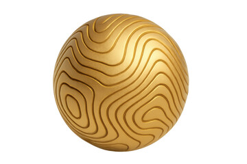 Obraz premium Gold metallic sphere featuring carved topography-like contour lines, forming a unique abstract pattern. Transparent background