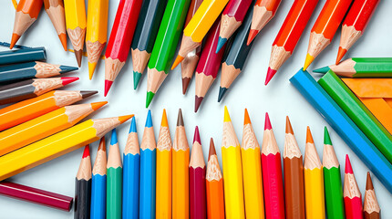 An eye-catching assortment of bright, sharpened colored pencils forms a lively, creative backdrop, perfect for artistic projects, educational themes, and design inspiration.