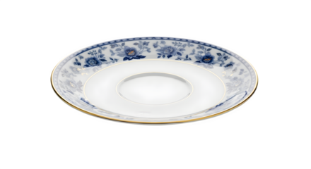 Elegant saucer with blue floral pattern isolated on transparent background, showcasing delicate design and craftsmanship for tea sets and tableware collections