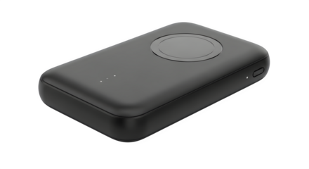 Sleek black portable wifi router isolated on transparent background, offering convenient wireless internet access for travel and onthego connectivity