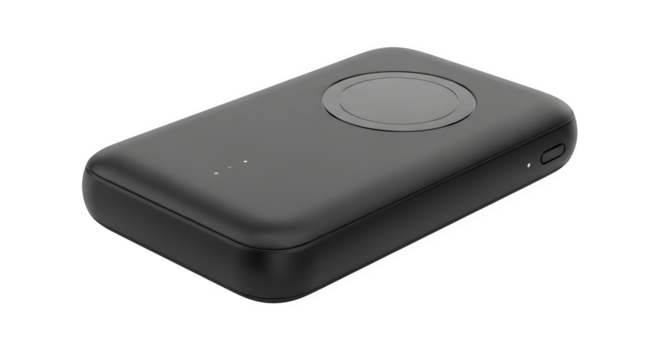 Sleek black portable wifi router isolated on transparent background, offering convenient wireless internet access for travel and onthego connectivity