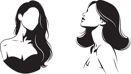 Elegant Black and White Vector Silhouettes of Women with Stylized Hair