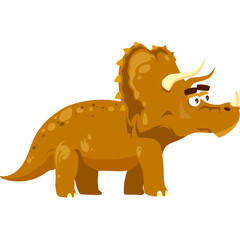 Cartoon Triceratops Dinosaur Character with Brown Skin and Horns Standing Side Profile White Background