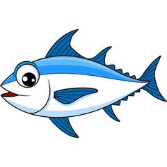 Cartoon Tuna Fish with Big Eyes and Blue Fins Isolated on White Background Simple Ocean Animal Illustration