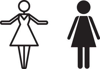 Minimalist Female Pictogram Set in Black Line Art and Silhouette